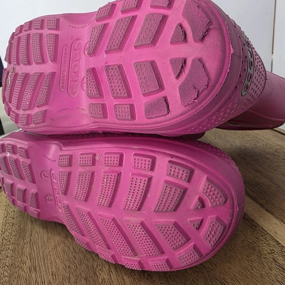 Crocs Kids Handle It Rain Boots Pink Crush J3 Easy On Off Large Handles